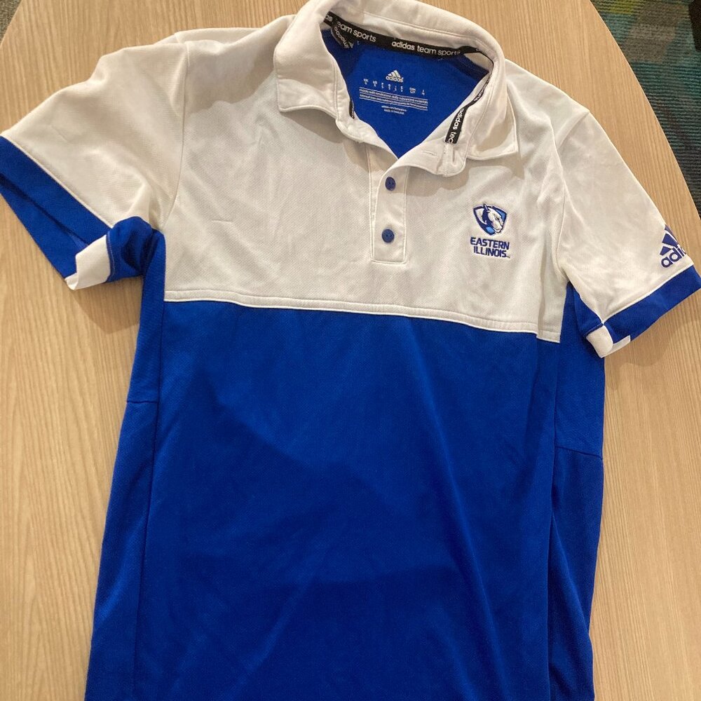 Eastern Illinois Panthers Polo Shirt Adult Small Blue White Adidas Short Sleeve